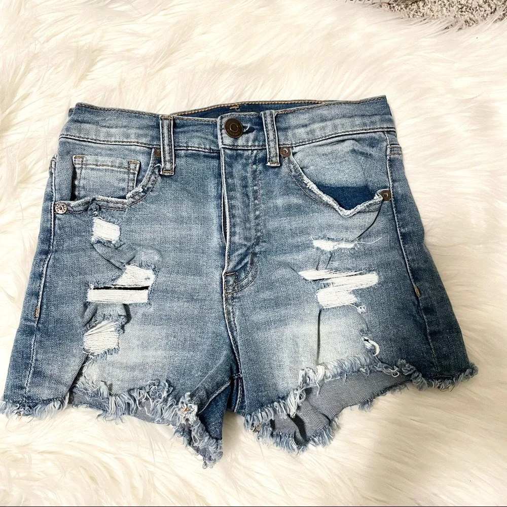 Aeropostale Cut Off Distressed Destroyed Denim Short Shorts Cutoffs Festival